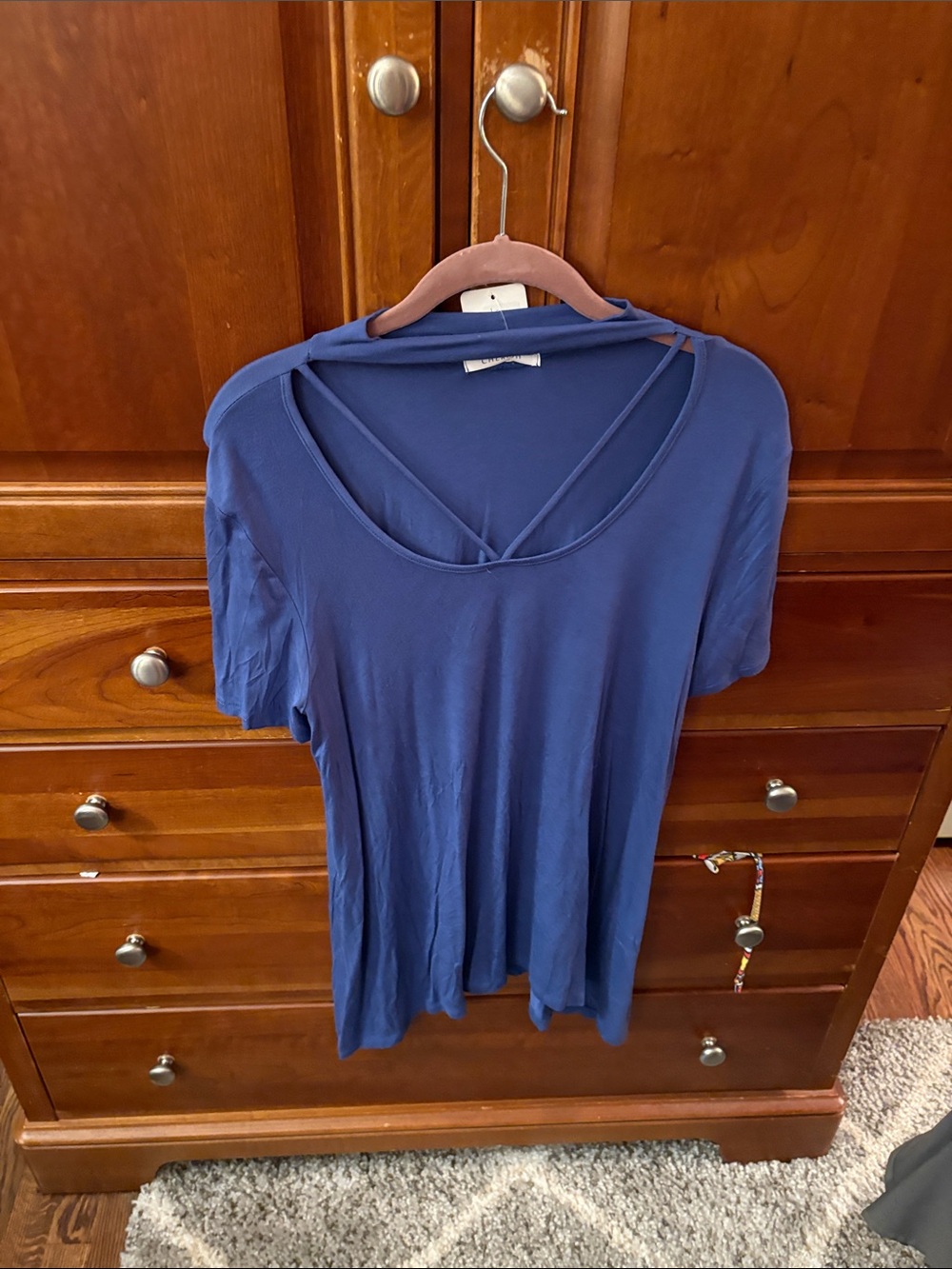 Cherish Navy Blue Short-Sleeve Tee with Strappy Back